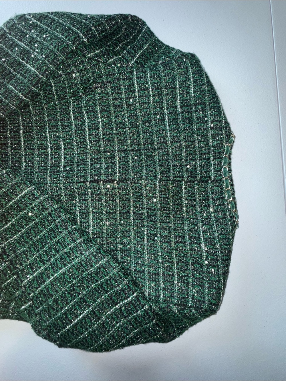 Boston Proper Size 10 Emerald Green Tweed Chain Detail Sequin Jacket Blazer - Picture 11 of 15
